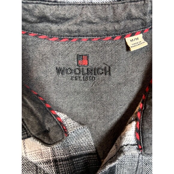Woolrich Men’s Button‎ Up Shirt Buffalo Plaid White Black Size Medium - Picture 8 of 11